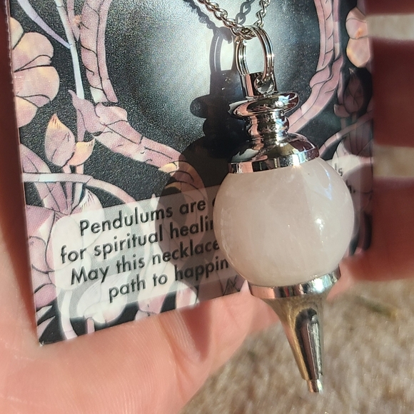 ROSE QUARTZ Crystal Pendant Pendulum Chakra Love Stone 30" Chain Silver Necklace - Picture 6 of 8